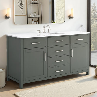 Shamar 60" Single Bathroom Vanity With Engineered Marble Top