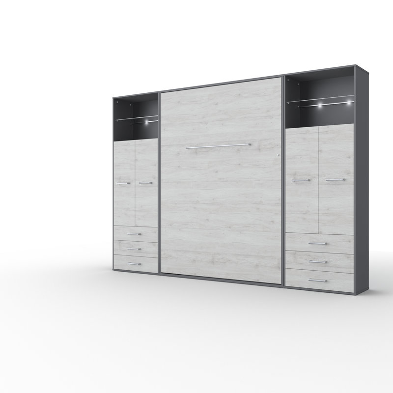Aubri European Double Mattress Size (140cm x 200cm) Murphy Bed, White/Dark Grey