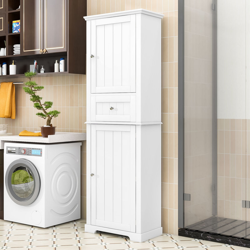Armoire de rangement luxueuse en bois avec tablettes réglables, Blanc, H 67 po x l 11 po x P 22 po