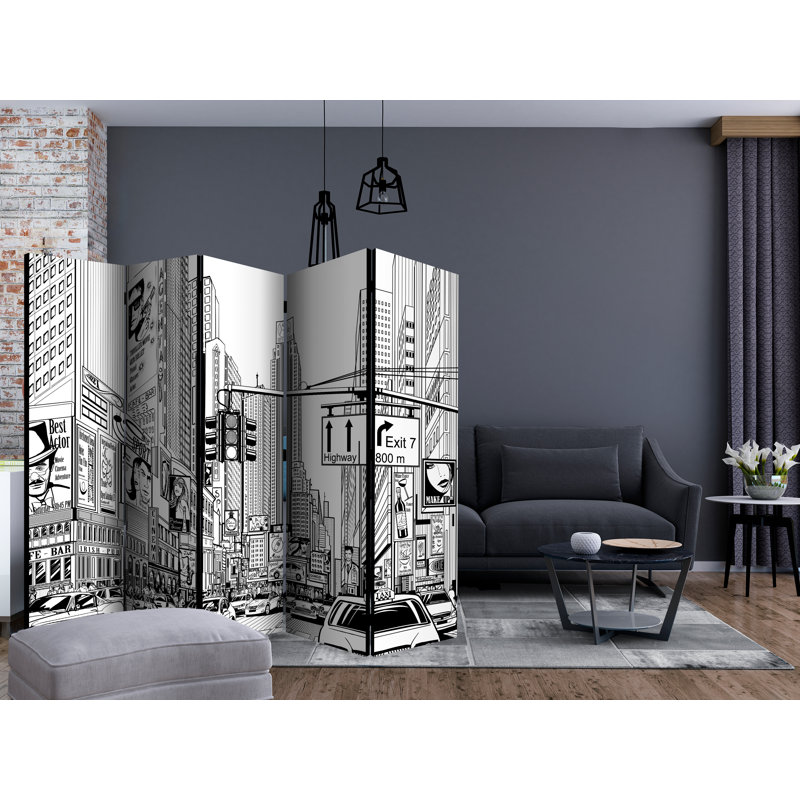 225cm W x 172cm H 5 - Panel Wood Folding Room Divider