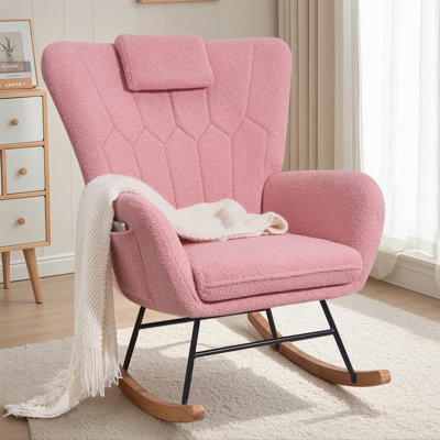 High Back Rocking Chair With Headrest And Side Pockets