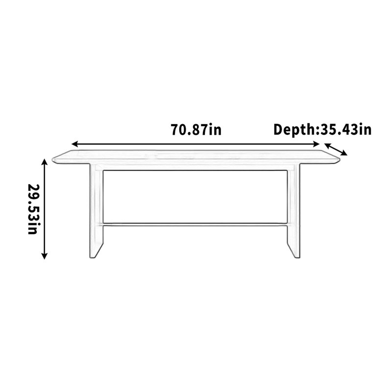 Simple dining table rectangular solid wood, 29.53"H x 70.87"L x 35.43"W