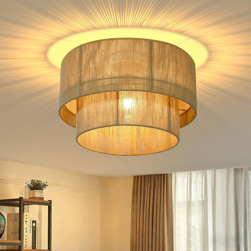 1-Light Rustic Woven Jute Boho Flush Mount