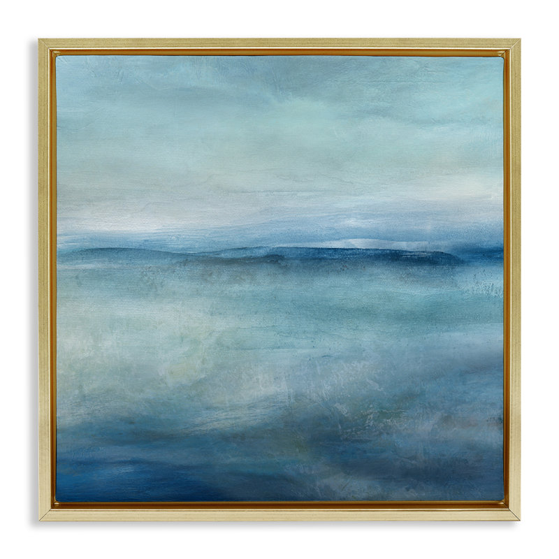 Cadre flottant Misty Blue Coastal Horizon, design par Carol Robinson, H 18 po x l 18 po, Cadre flottant métallique doré