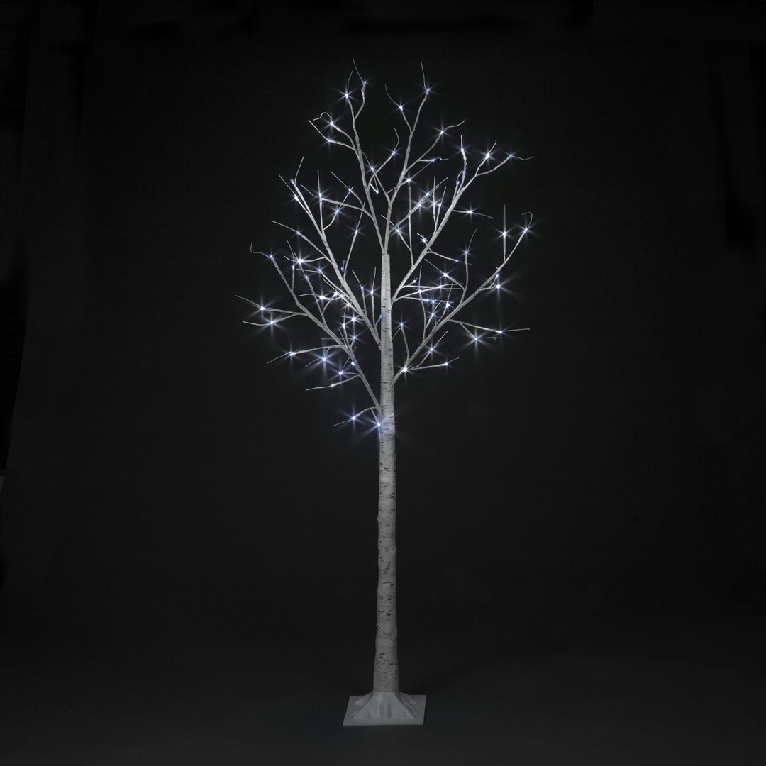 Künstlicher Weihnachtsbaum 152 cm Weiß mit 64 LEDs in Transparent/Weiß und Ständer