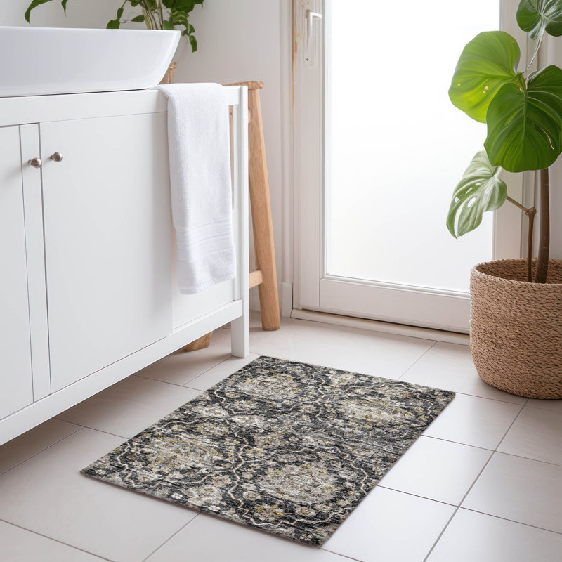 Premium Machine Washable Alliah AMF94 Gray Rug, Rectangle 1'8" x 2'6"