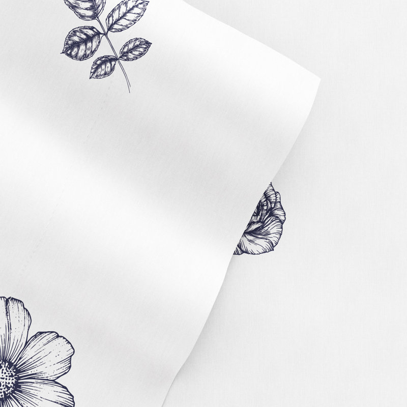King Size Navy Floral Print Microfiber Sheet Set