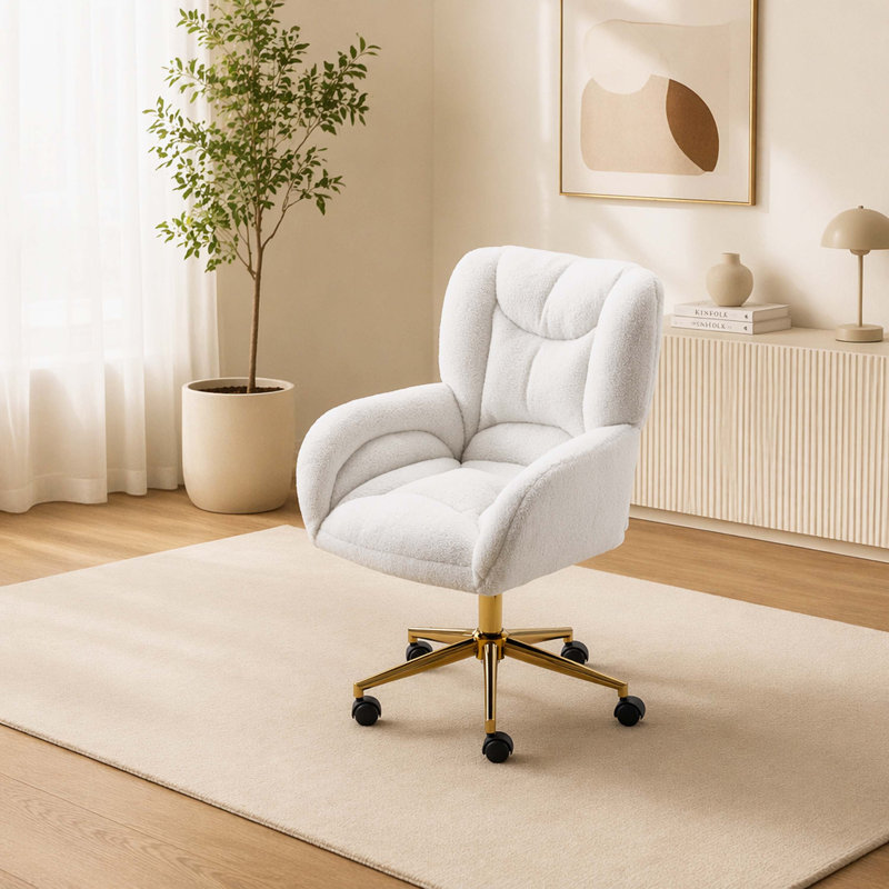 Fauteuil de bureau en molleton rembourré Cloud, Ivoire ivoire