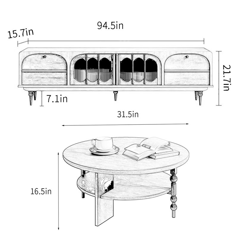 Combinaison meuble télé antique et table basse