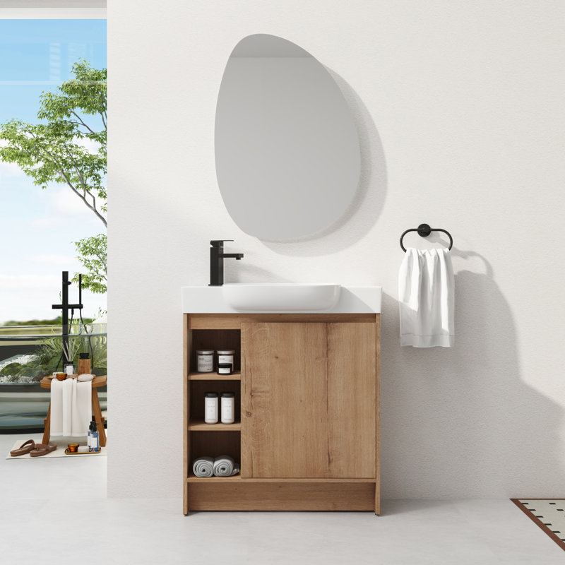 Ensemble de meuble-lavabo autoportant Roomfitter, Bois de chêne