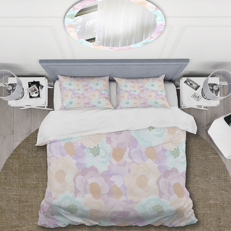 Blue and Pink Roses - Ensemble de housse de couette floral - Polyester microfibre