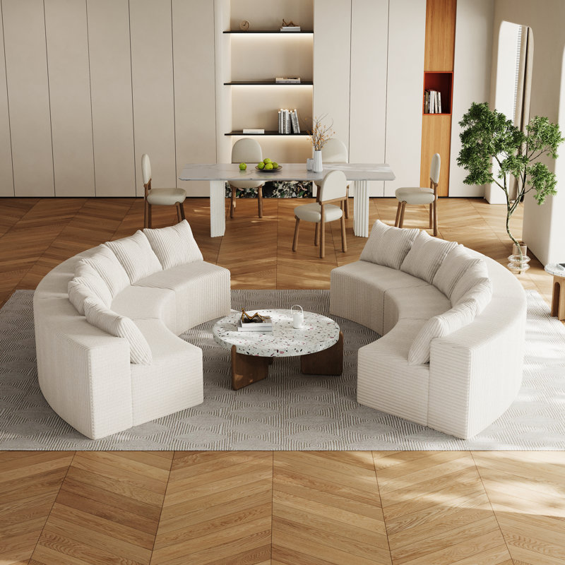 Canapé modulaire incurvé en velours côtelé Corduroy, Beige