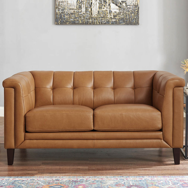 Colturo Gabia 61.5'' Genuine Leather Loveseat, Cognac Brown