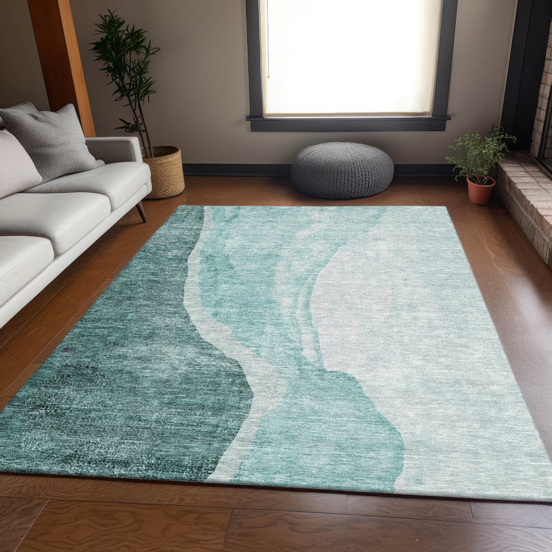Premium Machine Washable Prisco Teal Rug, Rectangle 8' x 10'