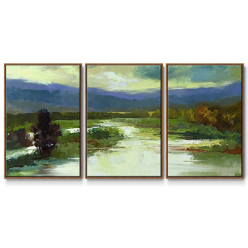 Mountain Meadow - 3 pièces, reproduction sur toile, Noyer, H 40 po x l 78 po x P 2 po