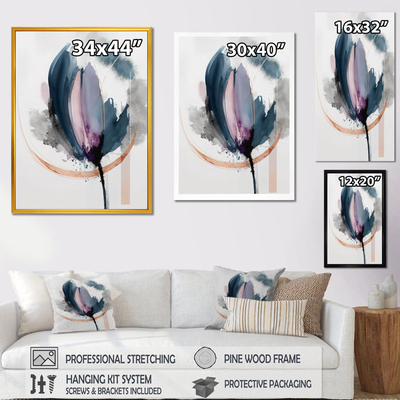Délice de tulipe mauve - imprimé, H 20 po x l 12 po x P 1 po, Cadre flottant noir