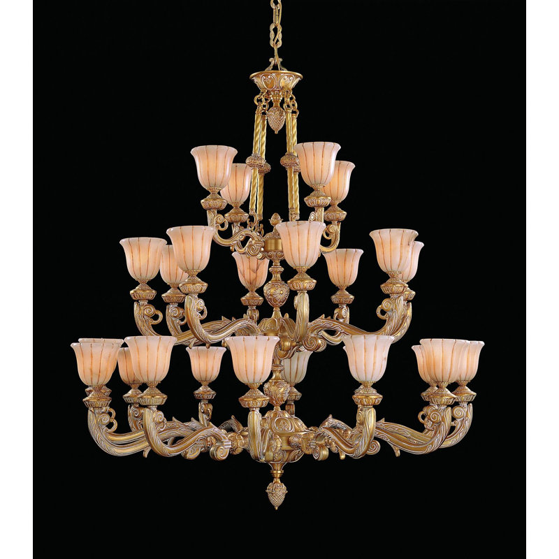 Lustre étagé à abat-jour 24 lumières Farrand, Blanc français, 70"