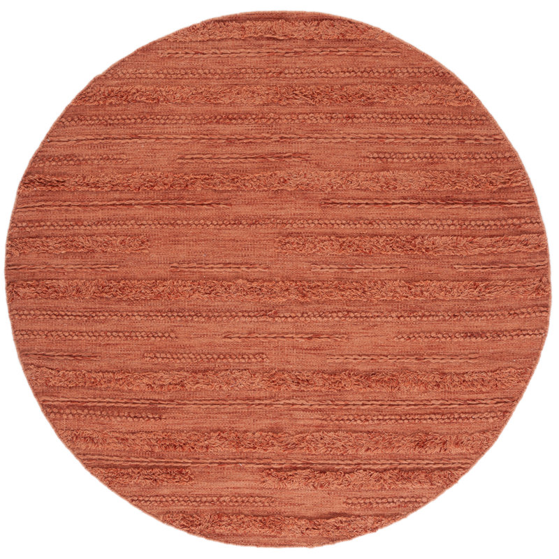Hartzler Hand-Woven Flatweave Wool/Cotton Rust/Orange Area Rug, Round 6'