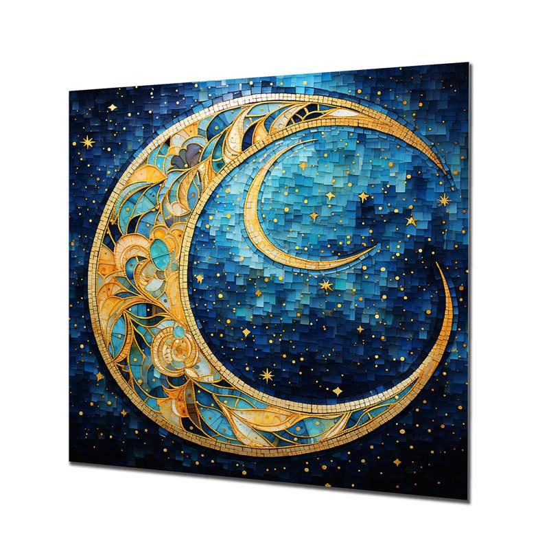Orbe céleste or et bleu - art mural en métal Planète de l'espace, H 16 po x l 16 po x P 1 po