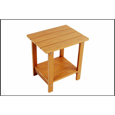 Table d'appoint imitation grain de bois avec rangement double couche, pour les pique-niques d'extérieur et les chaises Adirondack.
