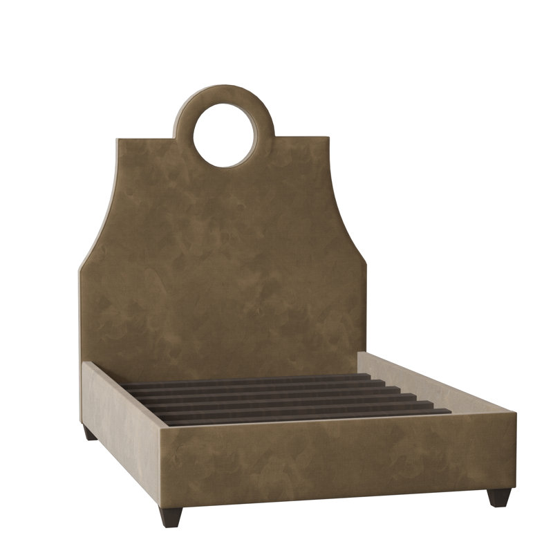 Tess Upholstered Bed, King, Savona Fuchsia, Brown Mahogany
