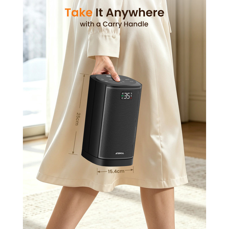 10 Inch Quiet Portable Electric Space Heater, 1500W PTC Ceramic Heater with Remote Control, Thermostat, ECO Mode, 8H Timer, Child Lock, Tip-Over Protection