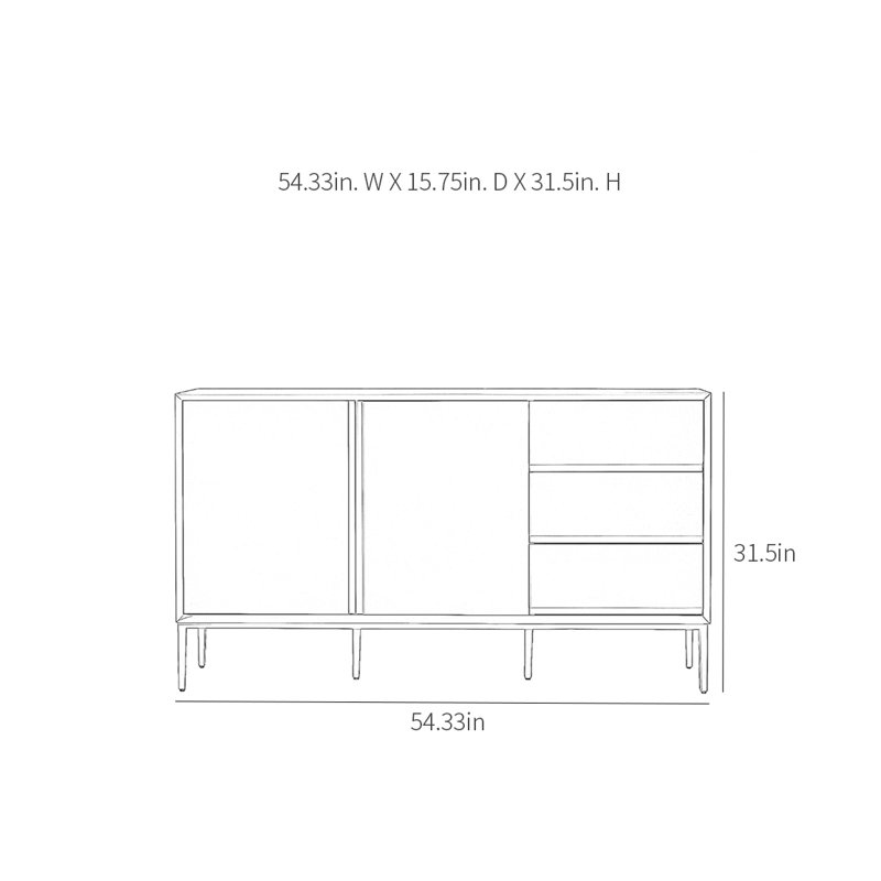 Buffet moderne avec 2 portes et 3 tiroirs, Orange-rouge