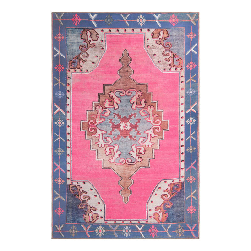 Tapis traditionnel d'Oppie fuchsia / violet, Rectangle 6 pi x 9 pi