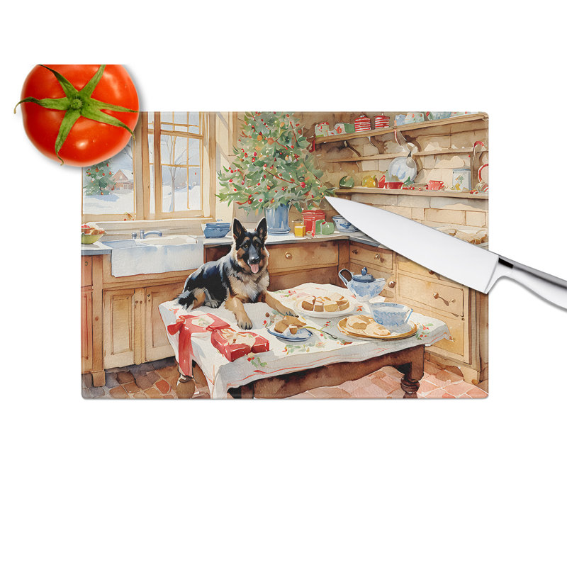Planche à découper en verre avec biscuits de Noël German Shepherd