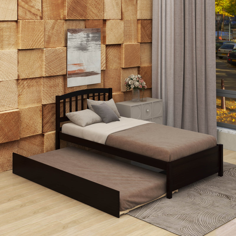Base de lit simple avec lit gigogne en bois, Espresso