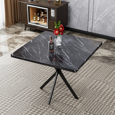 Table de salle à manger carrée pour 4 à 6 personnes, style Mid-Century moderne, 38,6 po noir et fer, peu encombrante, table d'entretien facile à assembler, look moderne, propre et