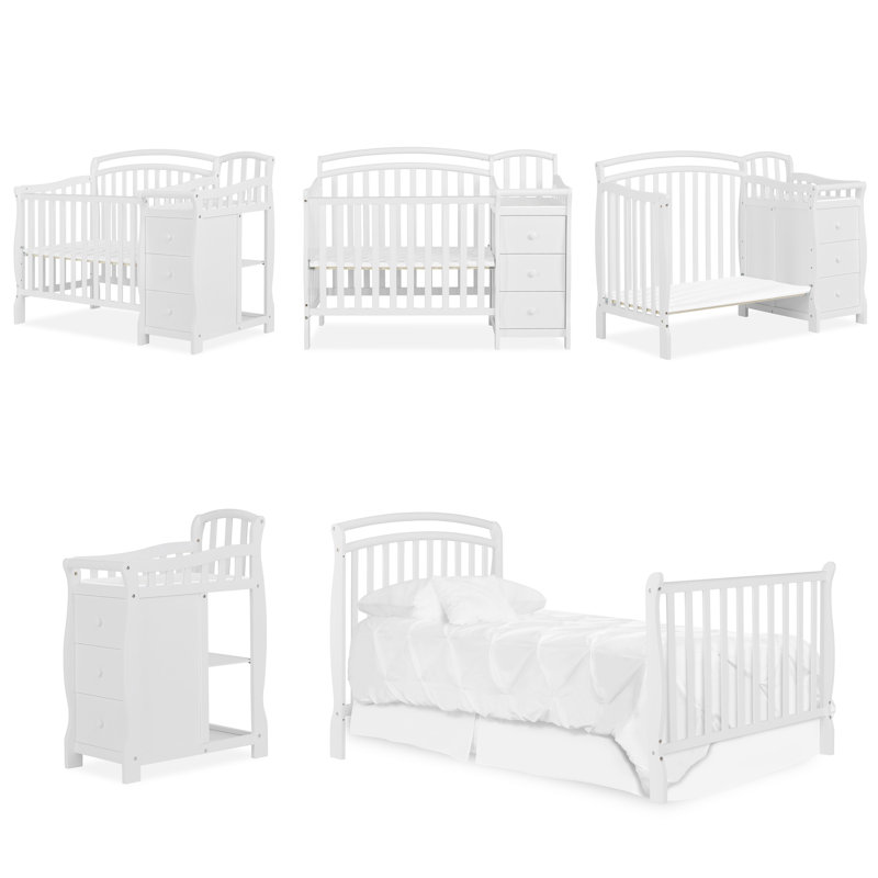 Dream On Me White Pine 4-in-1 Mini Convertible Crib with Changer