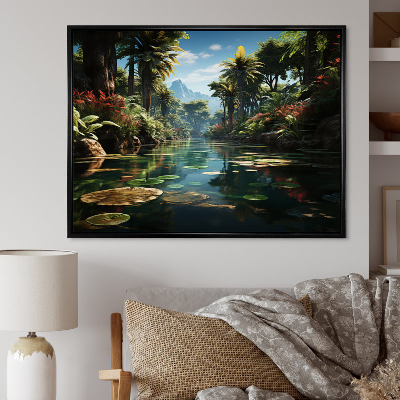 Oasis dominicaine dominicaine I - reproduction sur toile, H 30 po x l 40 po x P 1,5 po, Cadre flottant noir