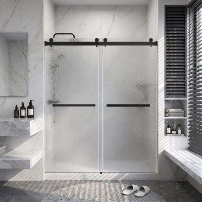 56-60" W X 72 "h Semi-frameless Double Sliding Shower Door With 1/4"（6mm) Clear Tempered Glass,Featuring Protective Safety Film Nickel
