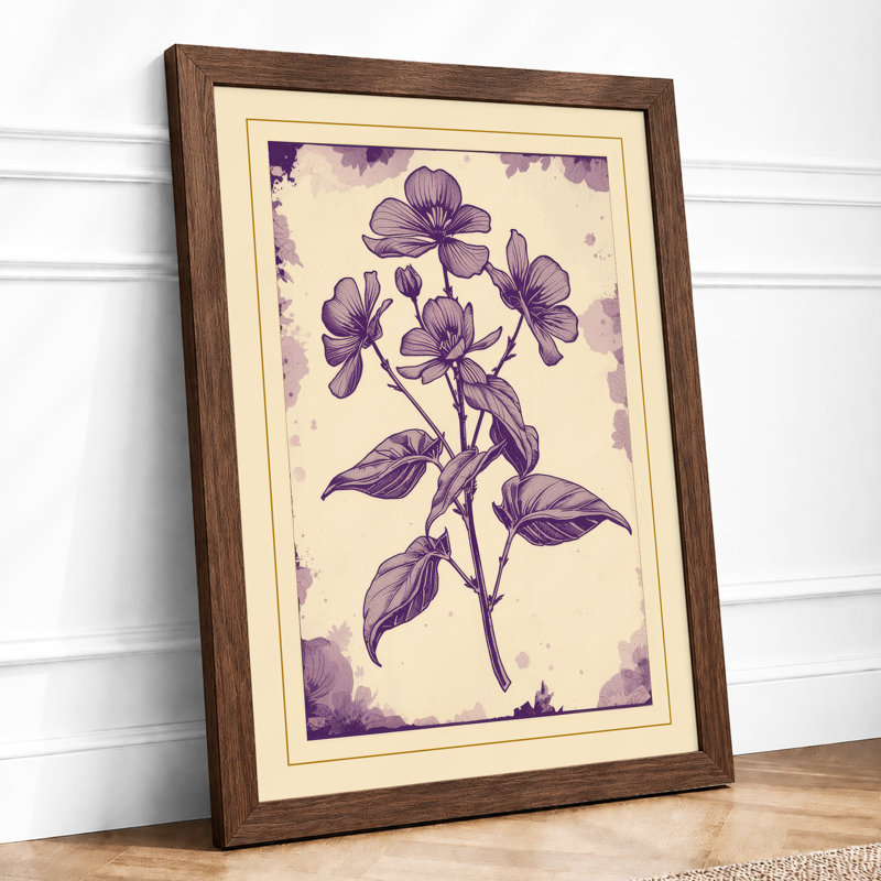 Purple Bloom Study Botanical - Framed Print, Walnut, A3 - 42.0 x 29.7 cm