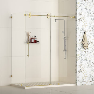 Radiance 72 In. W X 40 In. D X 76 In. H Sliding Frameless Corner Shower Enclosure With Clear Glass