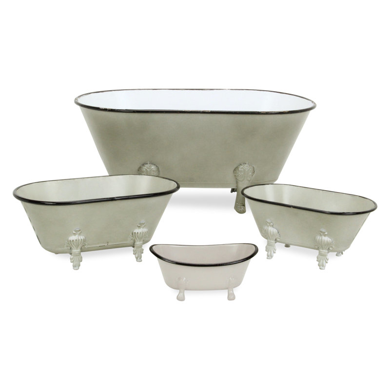Décoration de mini cuve en métal lavande fleur de lys - gris, H 3 po x l 7 po x P 4 po, Gris
