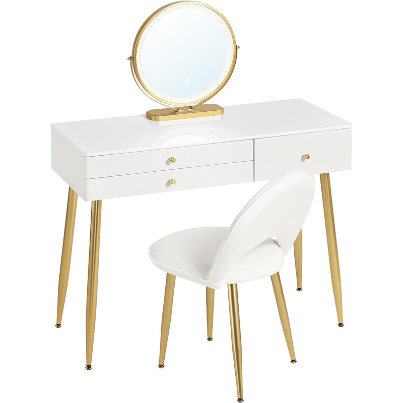 Etchemin Dressing Table with Mirror, White/Gold