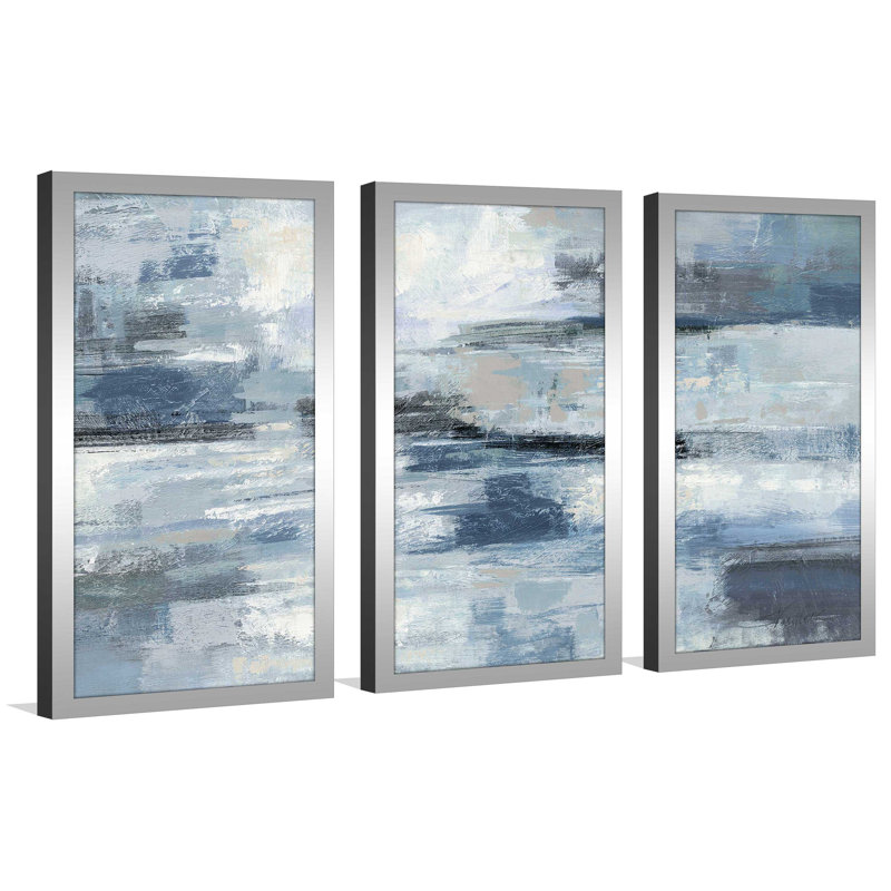 «Clear Water Indigo And Grey Crop», reproduction de 3 pièces sur acrylique, H 33,5 po x l 52,5 po x P 1 po