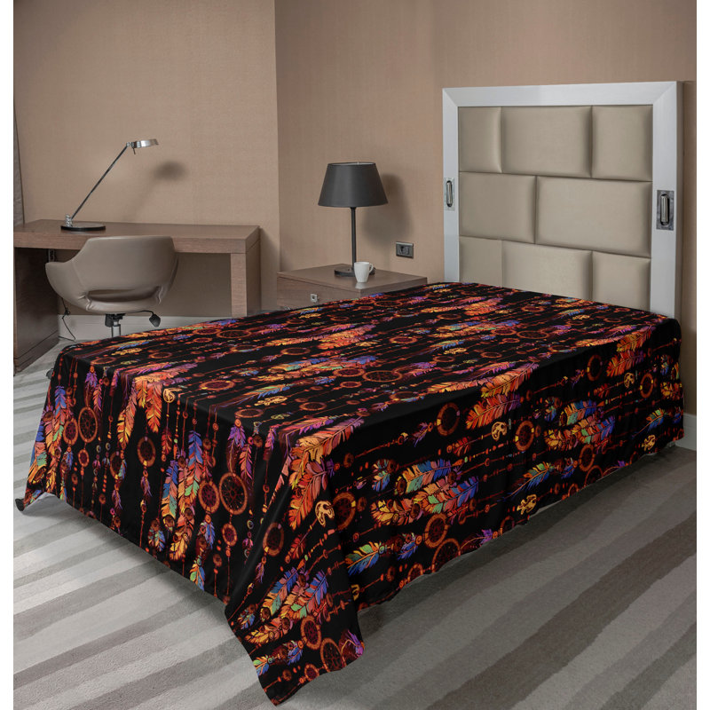 Drap plat Ambesonne Dreamcatchers Boho Night Inspired noir et multicolore, Drap plat pour lit simple