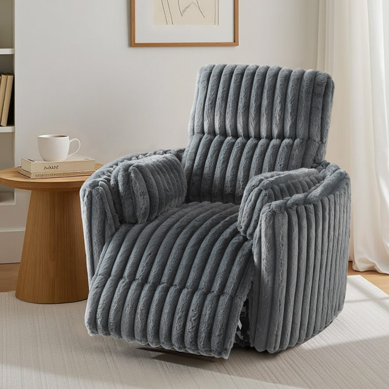 Power Swivel Rocking Recliner chair, Black Faux Fur