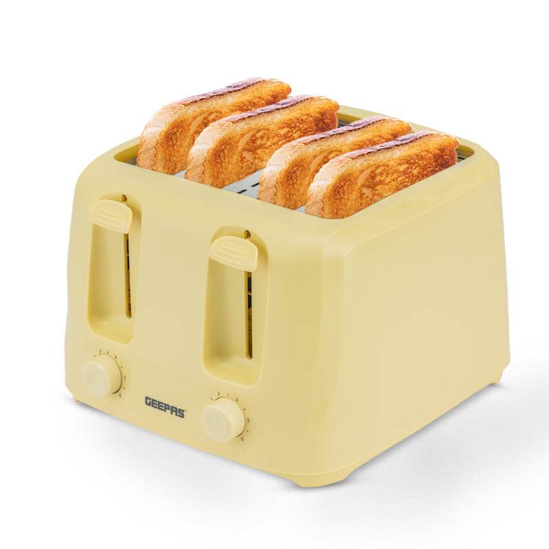 GEEPAS 4 Slice Toaster | 6 Browning Levels with Cancel Function | For Thin Small Bread Slice | 2 Independent Controls 2 Removable Crumb Trays Cool Touch High Lift | 1 Yr Warranty 1400W