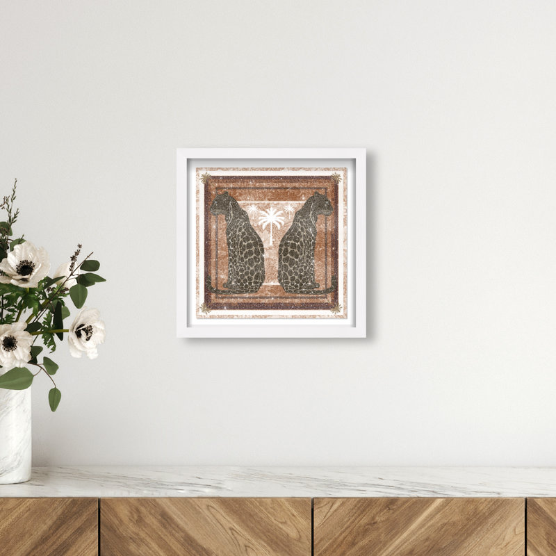 Casablanca Leopardo Shadowbox Animals Print by Oliver Gal, Black Frame, 12 x 12, 13.5"H x 13.5"W, White Frame