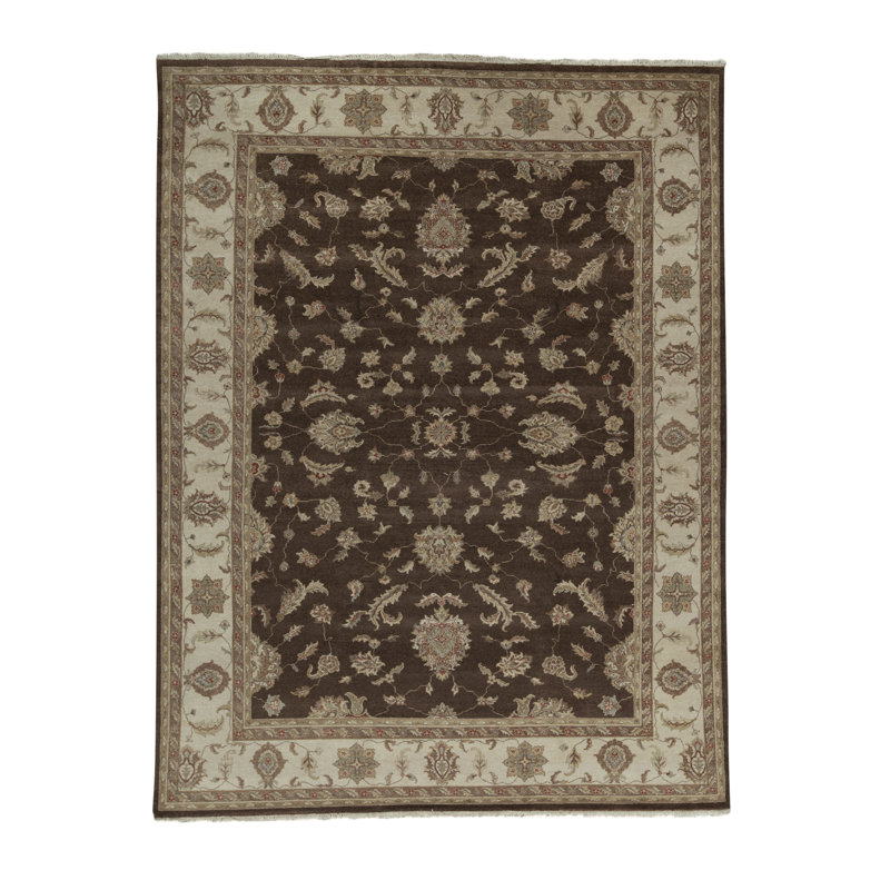 Tapis beige et brun noué à la main de haute qualité