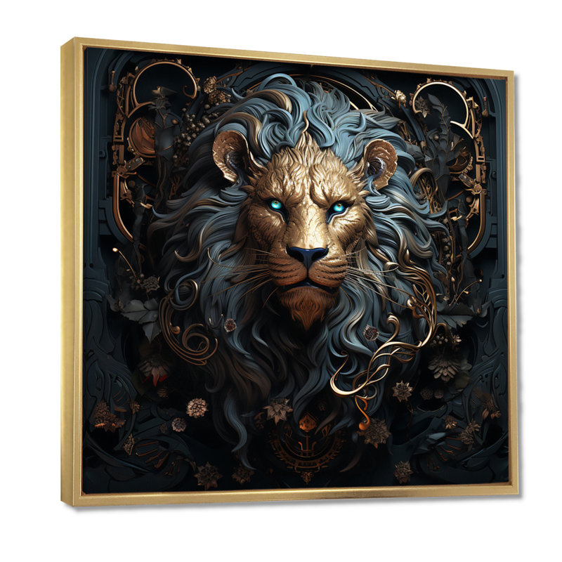 Majestic lion II - Lion, art mural, 44" H x 44" W, Cadre flottant doré