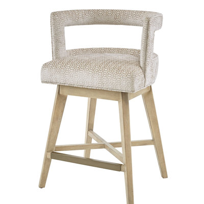 Tabouret de comptoir pivotant avec pieds en bois massif de couleur blé, coussin crème, bois de salle à manger contemporain pivotant à 180 degrés, siège, caractéristique