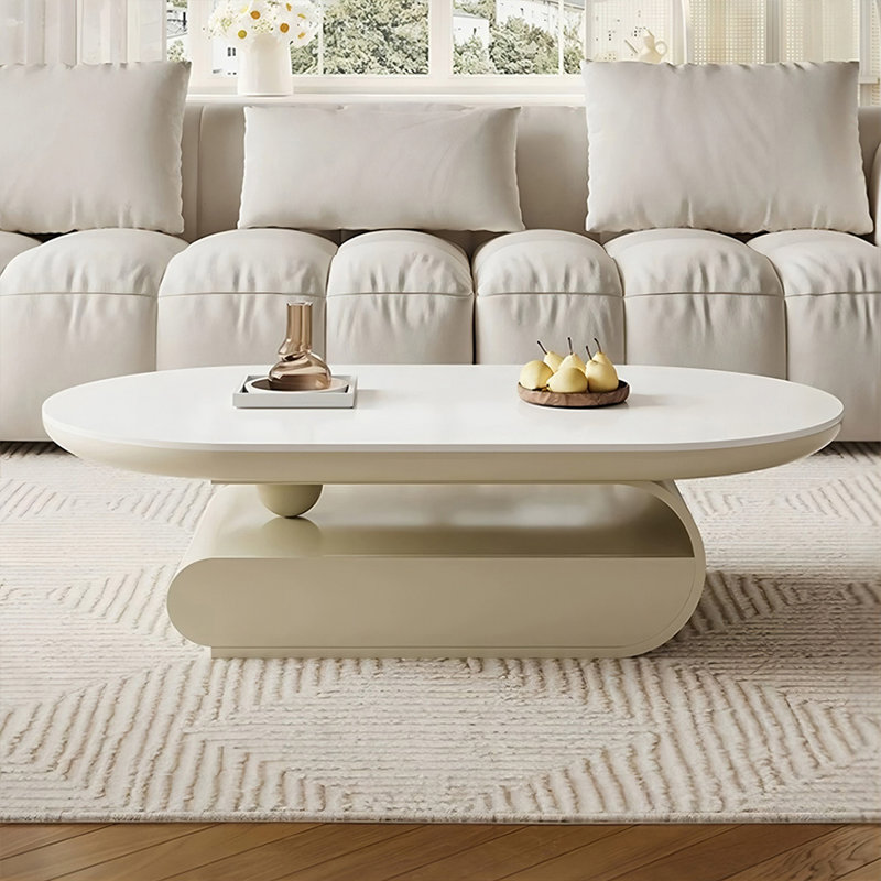 Table basse beige en bois manufacturé et ovale, 16.54" H x 43.31" L x 27.56" W, Beige