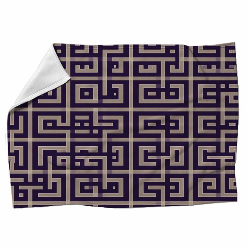 Machine Printed Throw Blanket, Throw, Geometric, Navy/Purple