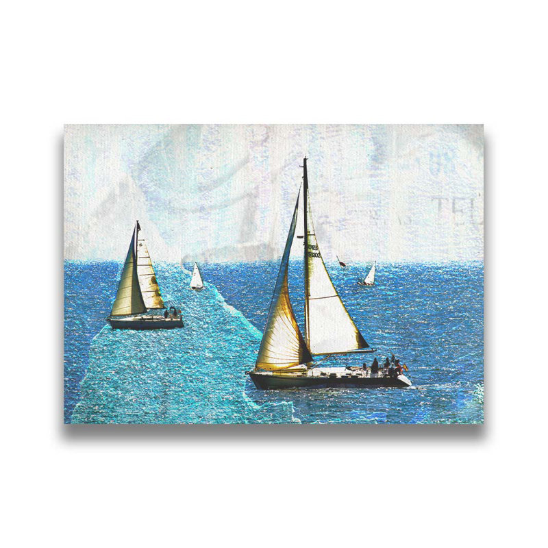 Voiliers dans le port par Hal Halli. Impression sur papier - Montée et encadrée avec de l'acrylique transparent