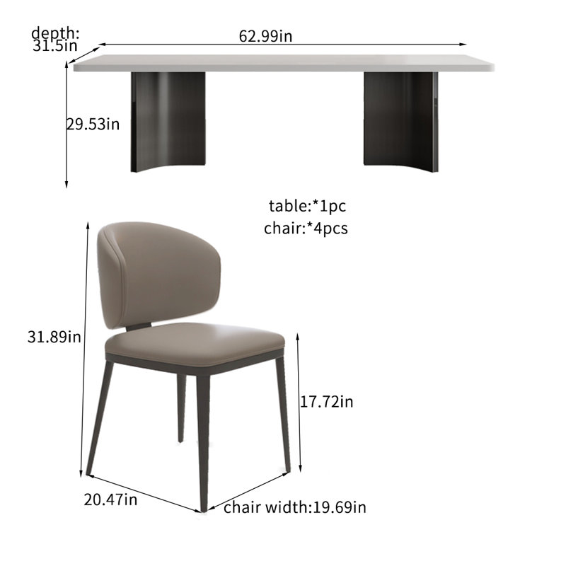 Ensembles de tables de salle à manger épaisses à plaque de roche., Blanc / Blanc, H 29,53 po x L 62,99 po x l 31,5 po
